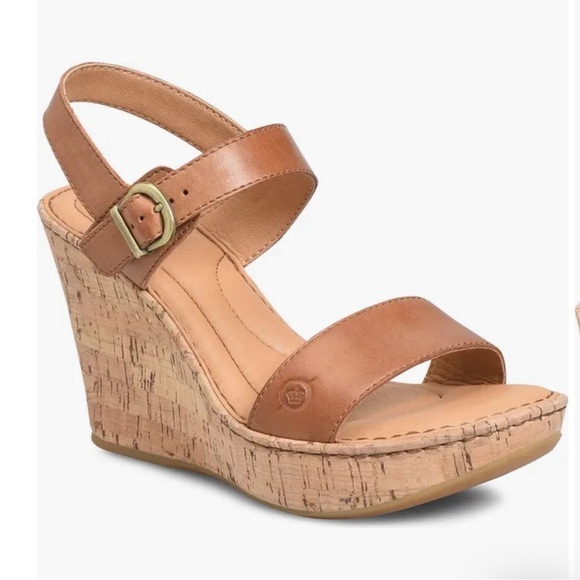 Born Shoes - BORN $120 Shoes Women’s Lenore Platform Wedge Tan Leather Sandal Size 10 NWT